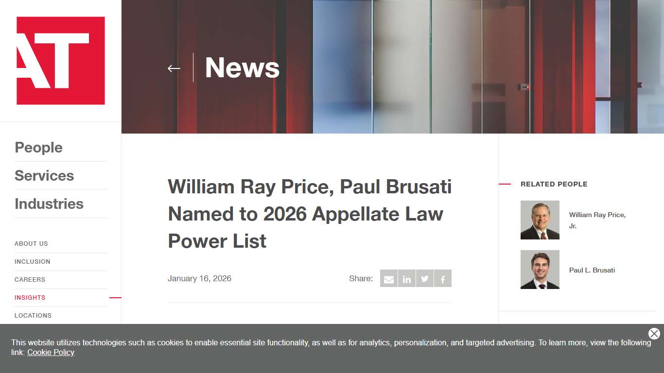 William Ray Price, Paul Brusati Named to 2026 Appellate Law Power List