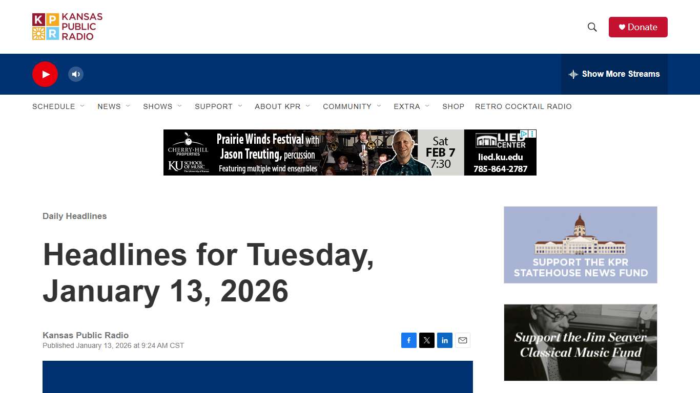 Headlines for Tuesday, January 13, 2026