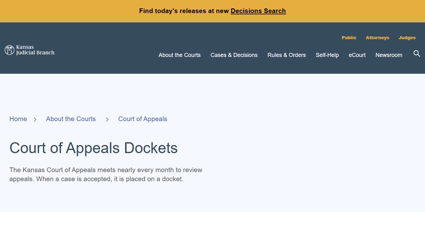 Court of Appeals Dockets - KS Courts